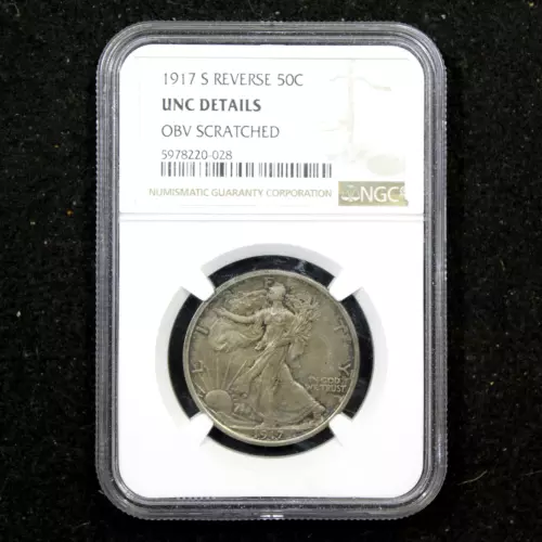 1917-S on Reverse 50c Walking Liberty Half Dollar - NGC UNC Details/Scratched