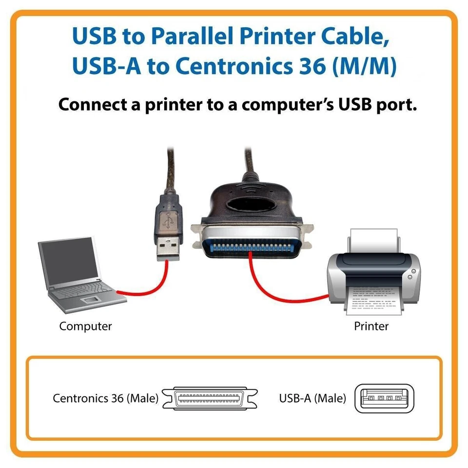 5ft USB to Parallel (Centronics CN36 Pin Male / IEEE1284) Converter Cable - Image 2 of 4