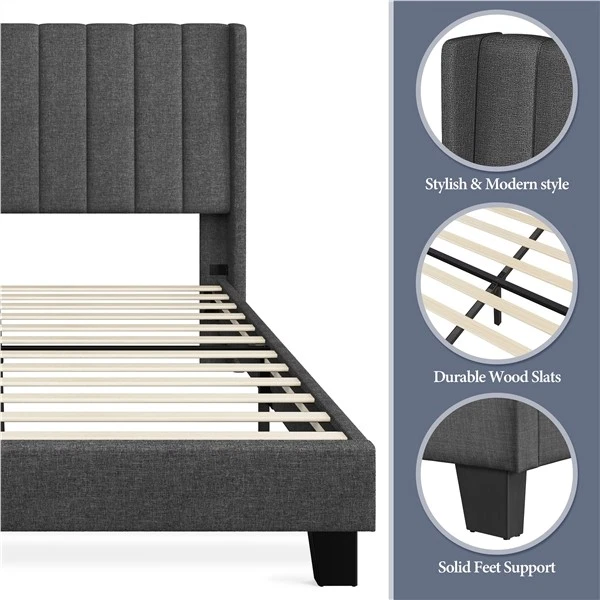 Cabeceira estofada completa/rainha/rei estrutura de cama tufada cinza/azul/bege - Imagem 2 de 4