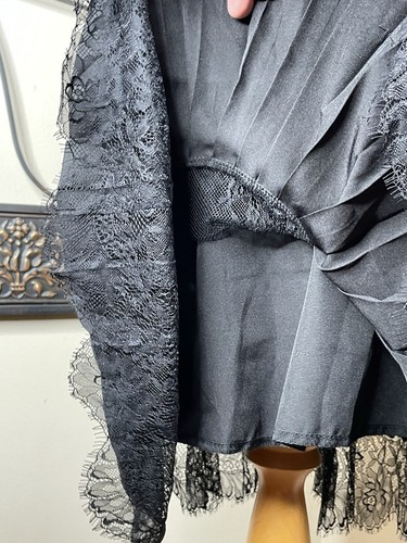 Black Lace Tiered Midi Skirt M Spandex Machine Wash Sheer Grunge Whimsy Goth - Picture 3 of 7