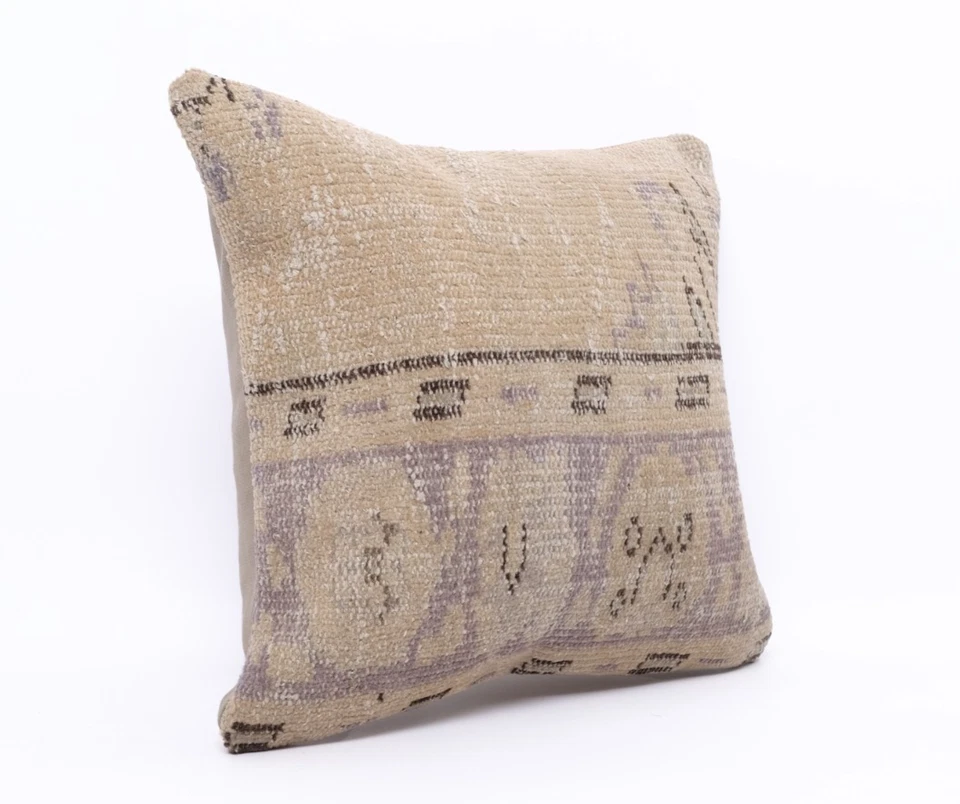 Handmade Wool Kilim Pillow 18x18” | Turkish Vintage Boho Cushion Cover - Image 3 of 4