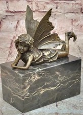 Signed Forest Fairy By Miguel Lopez or MILO Bronze Art Deco Sculpture Statue 