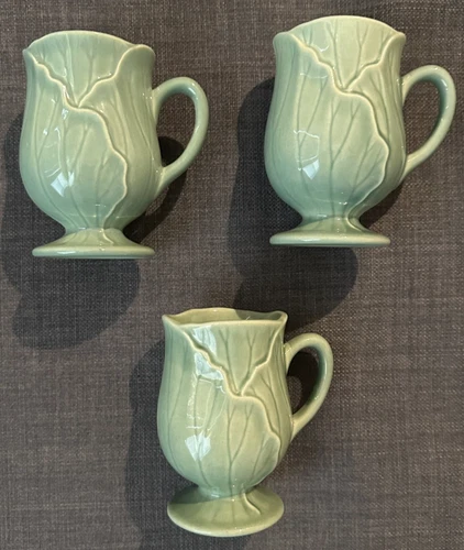 (3) Vintage Metlox Poppytrail | Lotus Coffee Mug/Tea Cup |  Sage Green