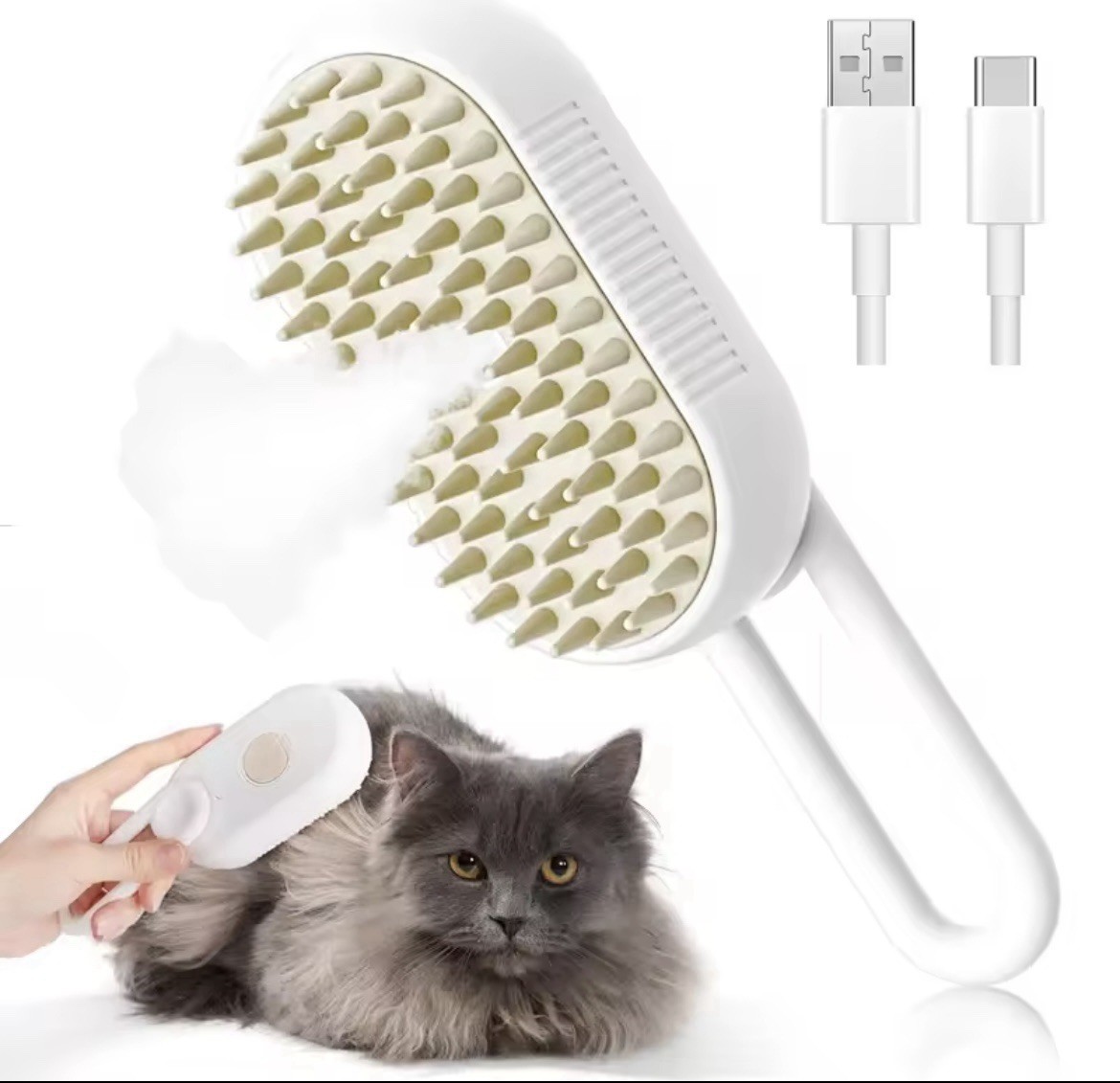 Brosse à vapeur pour chat 3-in-1 avec spray électrique anti-nœuds