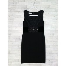 Kay Unger V-Neck Sleeveless Black Dress Size 10 Silk Blend Rhinestones Velvet