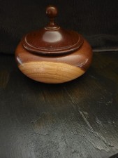 Vintage Hand Turned Wooden Trinket Bowl W/ Lid B161