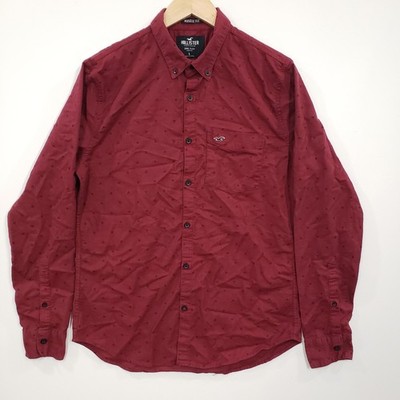 Hollister Button Down Shirt Mens Large Burgundy Red Epic Flex Muscle Fit Preppy