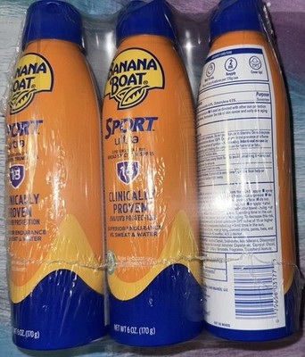 LOT OF 3 Banana Boat Sport Performance SPF 15 Sunscreen Spray, 6 oz Ea FRESH
