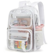 Clear School Backpack Heavy Duty PVC See Through Transparent Bookbag Black