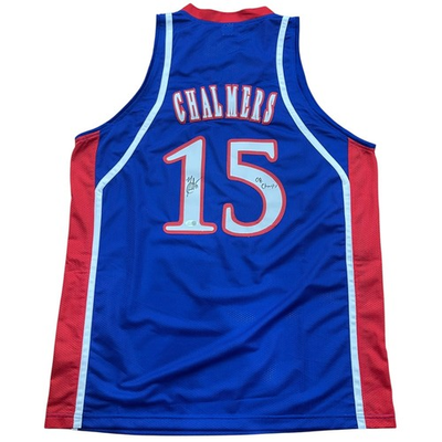 #ad Mario Chalmers Autographed Kansas Jayhawks Blue #15 Custom Jersey w quot;08 Champ $100.00