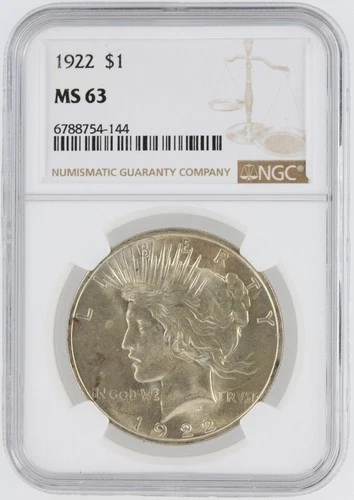 1922 Peace Silver Dollar NGC MS63 S$1 Philadelphia Minted No Reserve