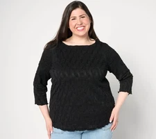 Susan Graver Women's Top Sz L Starburst Textured Knit Black A645798