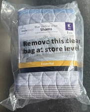 2 Mainstays Vertical Stripe Blue Gray Beige Quilt Standard Shams 24 X 30 Coastal