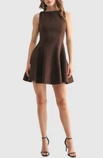 All In Favor Faux Suede Fit and Flare Mini Dress Chocolate Size: XS NWT