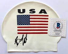 BOBBY FINKE SIGNED USA SWIM CAP TYR 2024 OLYMPICS SWIMMING PARIS GOLD BAS
