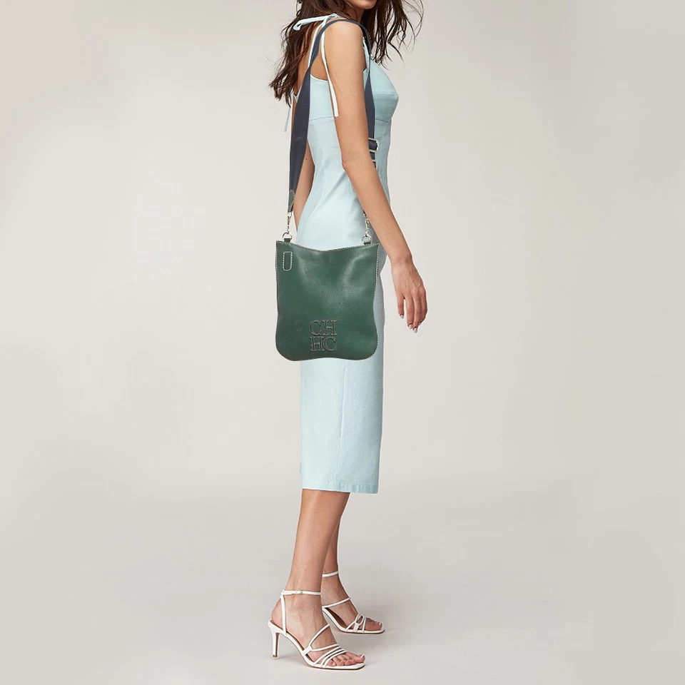 CH Carolina Herrera Green Leather Flat Crossbody Bag - Image 2 of 4