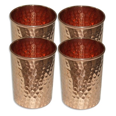 Set of 4, Copper Glass for Ayurvedic Health Benefits Drinking Hammered Health
