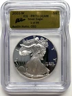 2001-W Proof Silver Eagle ICG PR70DCAM Austin Hutto Signed Gold Label 1 of 99