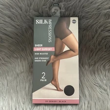 Silk Impressions Light Support Sheer Tights Womens Size XXXL Black High Waisted