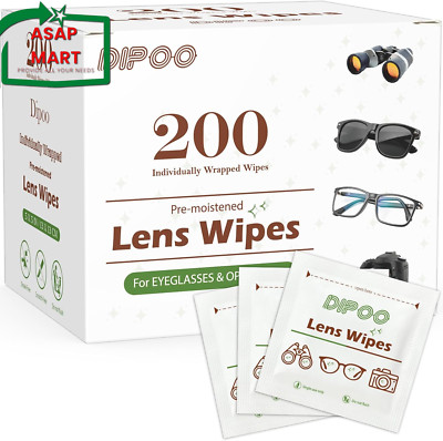 200 Count Lens Wipes for Eyeglasses, Eye Glasses Cleaner Wipes Pre-Moistened Ind