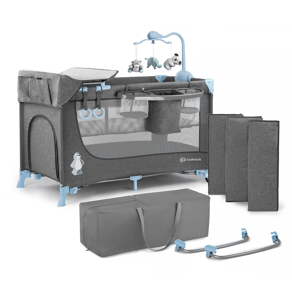 Lettino da Campeggio Joy con Accessori Grey Blue KINDERKRAFT - X16454 GIODICART