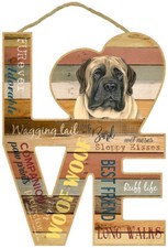 Mastiff Love Word Art Wood Cut Out 8"x11" Cute Hanging Dog Sign Gift Home L46