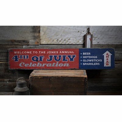 Annual 4th of July Celebration Rustic Distressed Sign, Personalized Wood Sign