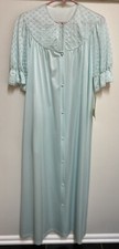 Flawed Vintage VANITY FAIR Long Button Up Nylon Blue Robe Women's Small NOS