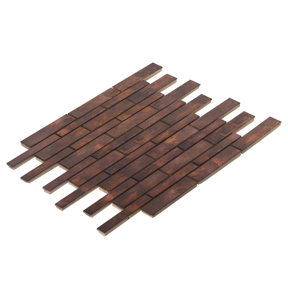 Salpicadero de pared de cocina azulejo lineal de mosaico de metal metálico metálico antiguo color cobre Foto 2 de 4