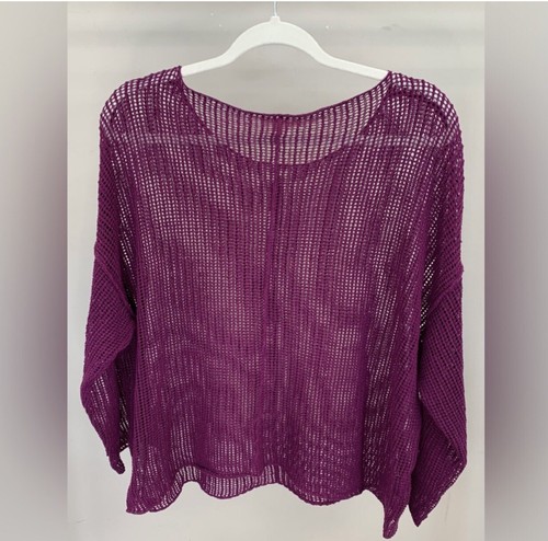 Eileen Fisher Linen Open Weave Plum Top L - Picture 2 of 3