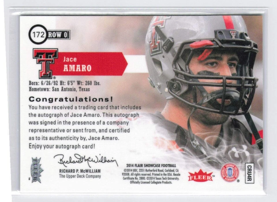 2014 Flair Showcase Jace Amaro #172 RC Auto New York Jets - Image 2 of 3