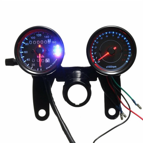 Universal Motorcycle LED Odometer & Tachometer Speedometer Gauge RPM KM ...