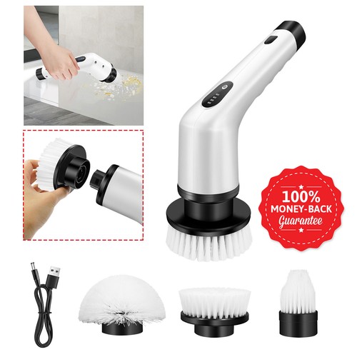 Electric Spin Scrubber Cleaning Turbo Scrub Brush with 3 Brush Heads Kitchen US - Picture 1 of 11