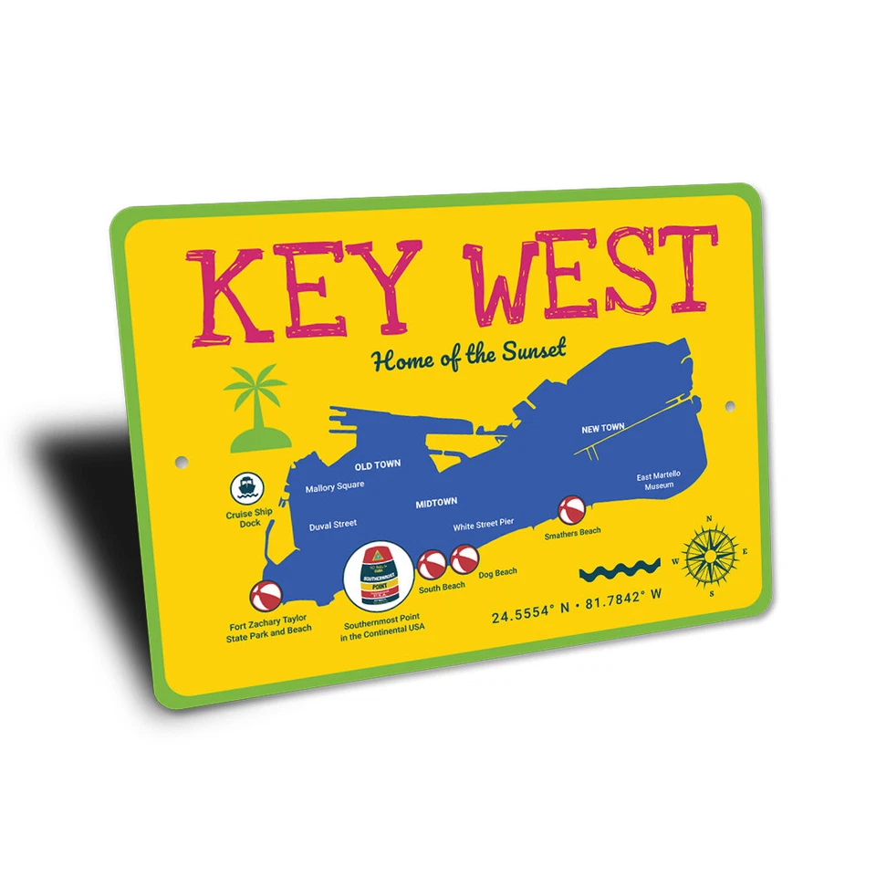 Letrero metálico mapa de playa de Key West Foto 3 de 4