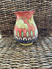 Belari Italian Vase Bright Cheerful Orange Yellow Blue Green 7 1/2”