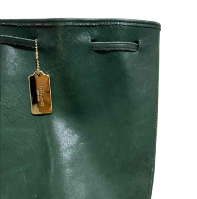 Rare Model Vintage Old Coach Green Drawstring Bucket