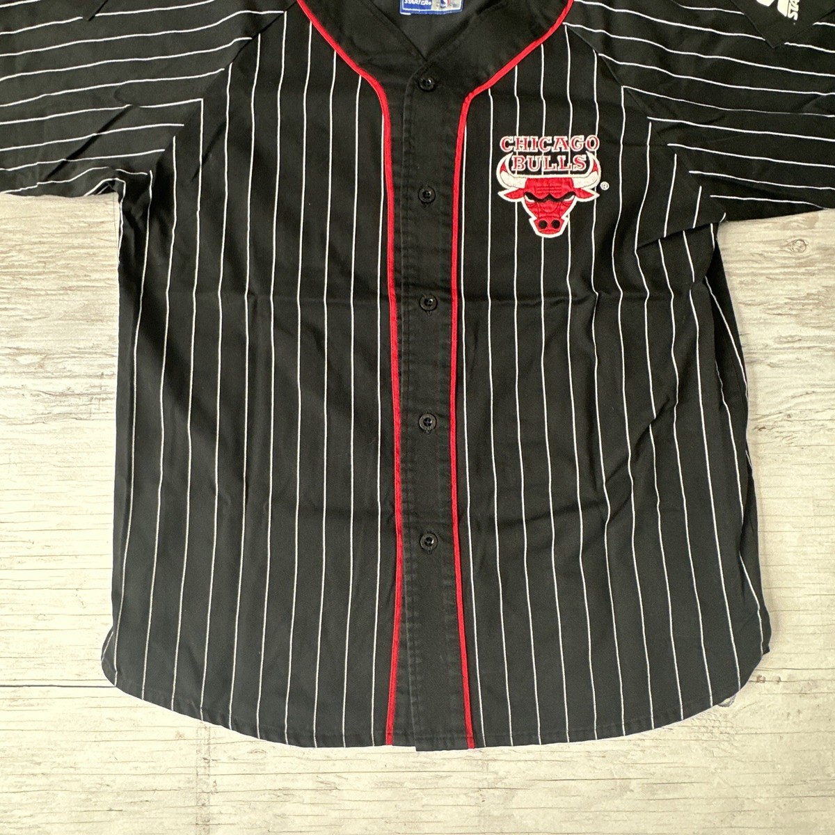 Vintage NBA Chicago Bulls Red Black Pinstripe Jersey Shirt #66 Size Large  Logo