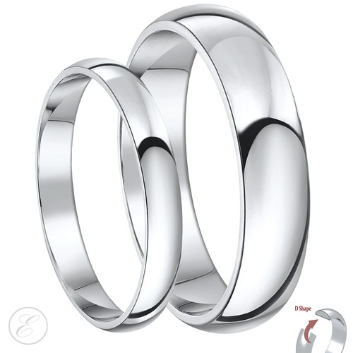 Neu Er & Sie Palladium 950 D-Förmiger Hochzeit Ring Bänder 3&5mm 4&6mm