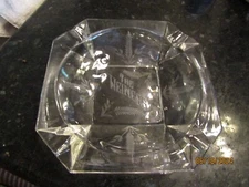 Vintage 8" Square Heavy Glass Ashtray Etched The Weiners Flowers & Leaves