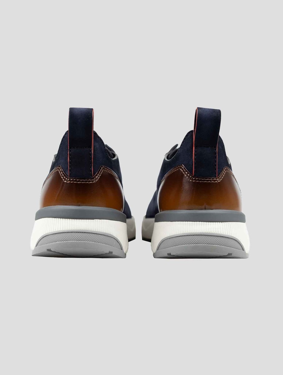 NEW SANTONI BLUE BROWN LEATHER SUDE SNEAKERS US 7 - EU 40 - UK 6