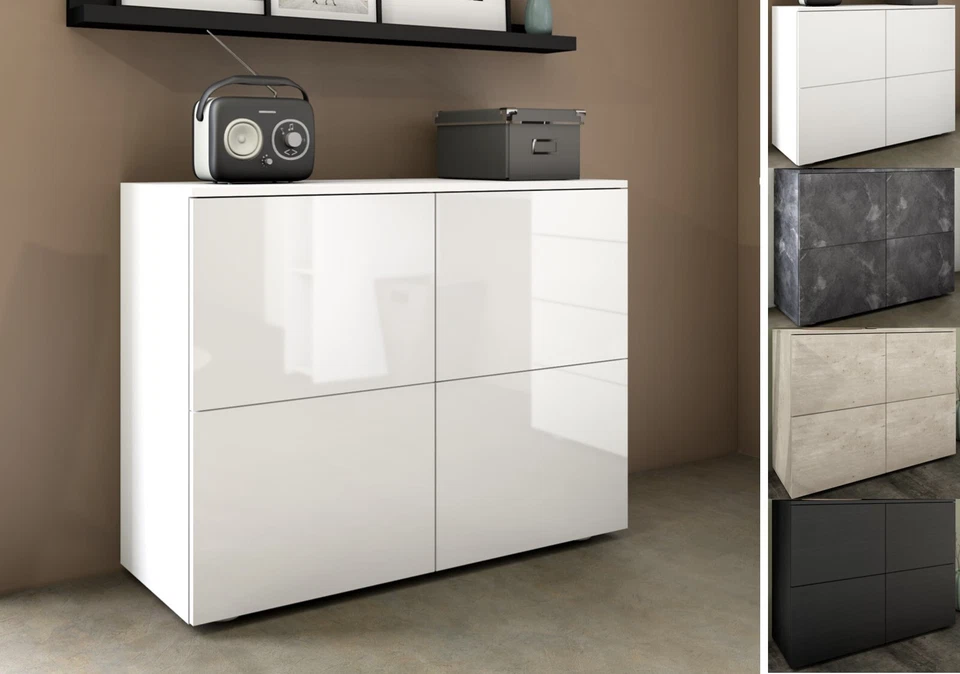 Kommode 4 Türen Sideboard Schrank Schwarz Schieferoptik Garderobe ROVA 93 cm - Bild 3 von 4