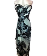 New Designer Diane Fres Women's Silk Black & White Snake Print Evening Gown 6 S