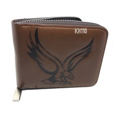 Eagle Pattern Zipper bifold Men's Wallet Brown Color