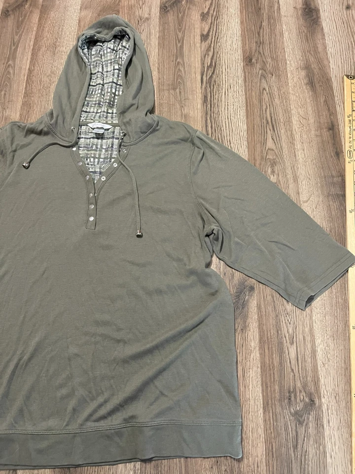 CJ Banks Hoodie, Women's Plus 2X, Green, Pullover, Buttons Up, Drawstring - Image 4 of 4