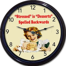 Cake Cupcake Bakery Baker Muffins Wall Clock Stressed Desserts Spelled Backwards