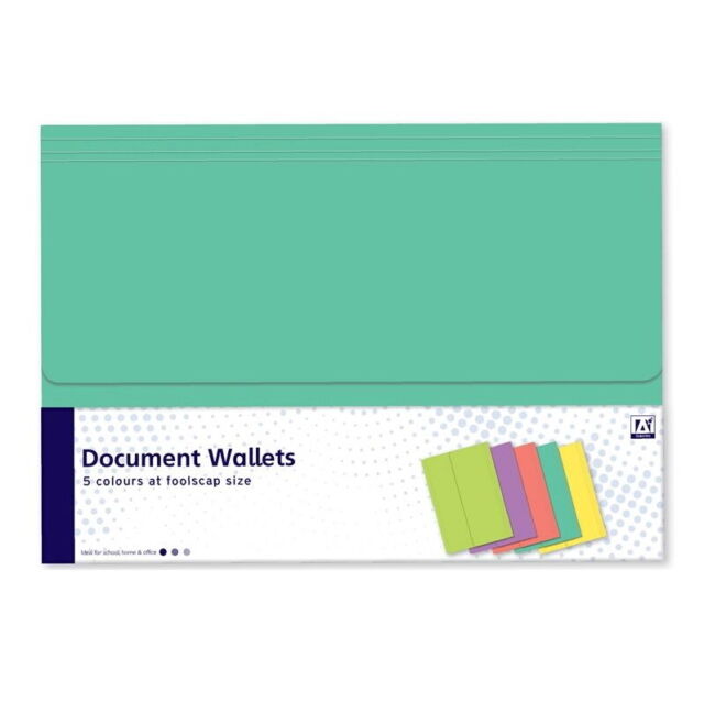 6x A4 Document Wallets Multi Pack Cardboard Foolscap Folders Card Files Assorted