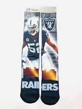 Las Vegas Raiders NFL FBF Socks Large Mens 10-13 Khalil Mack For Bare Feet