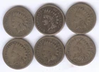SIX - Indian Head Pennies + 1859, 1860, 1861, 1862, 1863, 1864 + No Reserve!