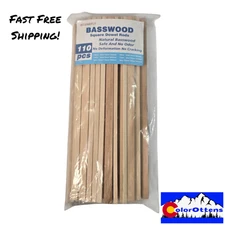 110 Pieces Natural Basswood 12" Wood Square Dowel Rods 6 Assorted Sizes Craft