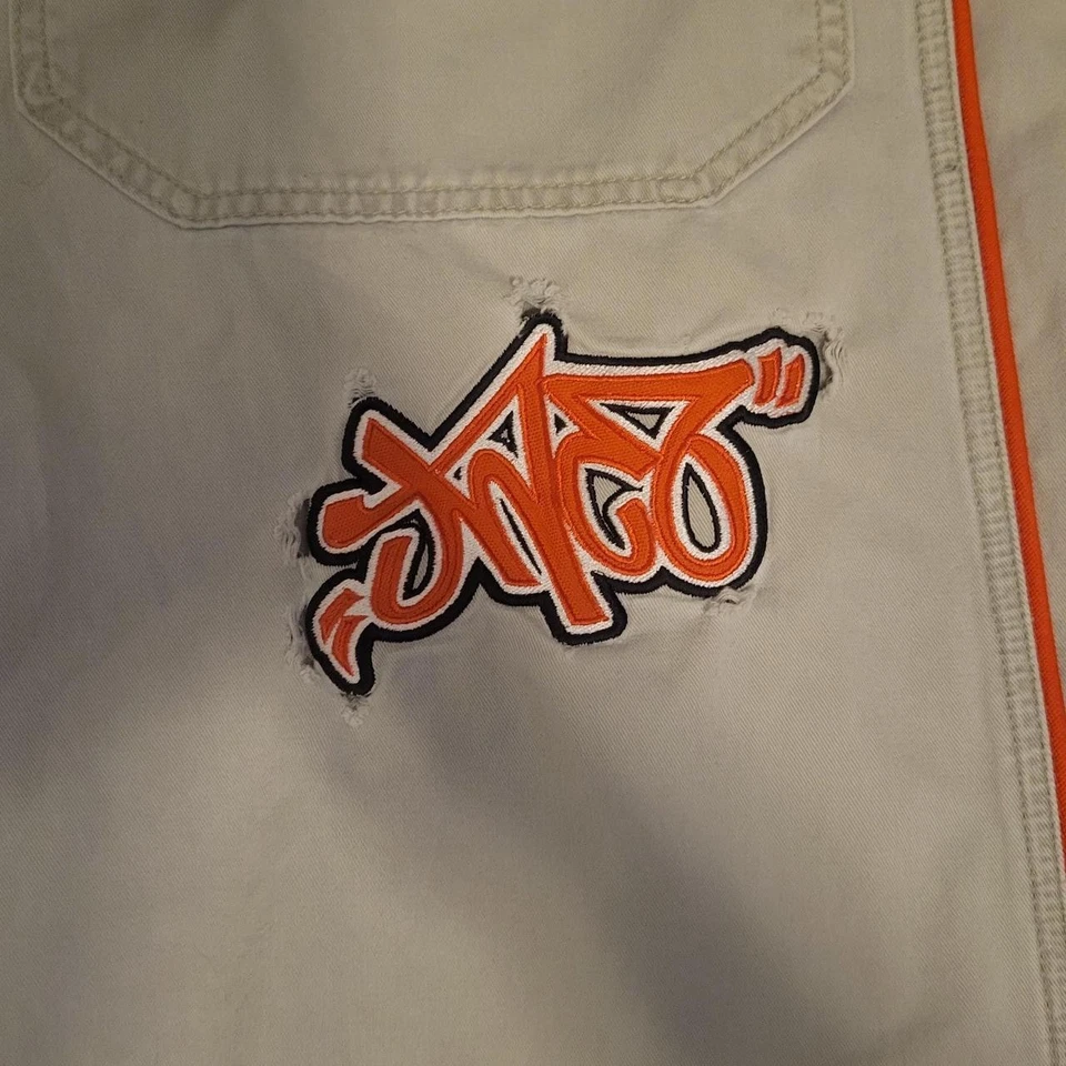 Jeans skatista vintage JNCO Scoops masculino 32x30 cáqui folgado perna larga raro - Imagem 4 de 4